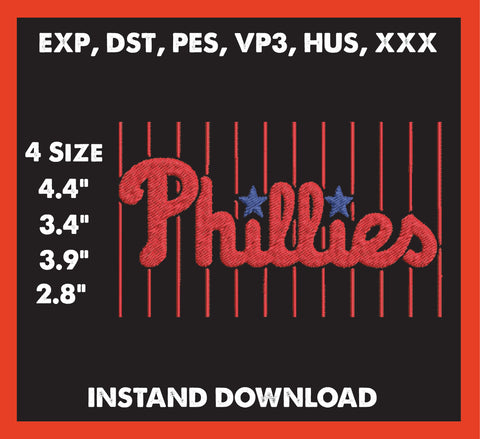 Philadelphia Phillies Embroidery, Mlb Embroidery, Machine Embroidery, Baseball Embroidery, 4 File sizes- Instant Download