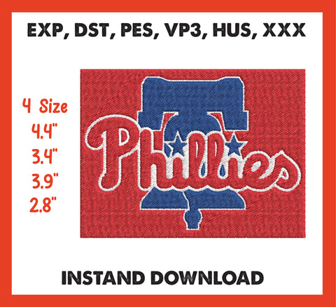 Philadelphia Phillies Embroidery, Mlb Embroidery, Machine Embroidery, Baseball Embroidery, 4 File sizes- Instant Download