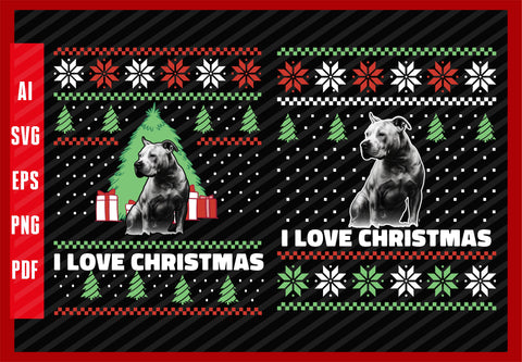 Pitbull Dog Funny Martial Arts, Dog Lover, I Love Christmas T-Shirt Design Eps, Ai, Png, Svg and Pdf Printable Files