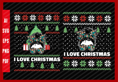 Pitbull Mom Funny Dog Pets Lover Design, Dog Lover, I Love Christmas T-Shirt Design Eps, Ai, Png, Svg and Pdf Printable Files