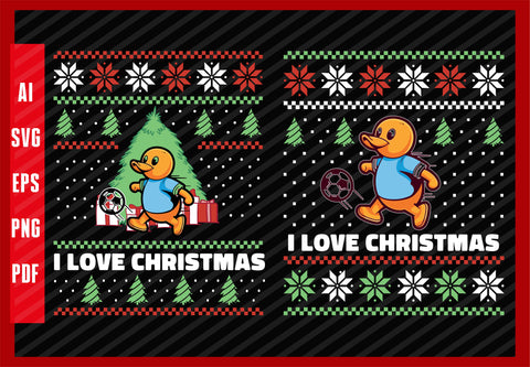 Rubber Duck Soccer Sports Lover Funny Design, I Love Christmas T-Shirt Design Eps, Ai, Png, Svg and Pdf Printable Files