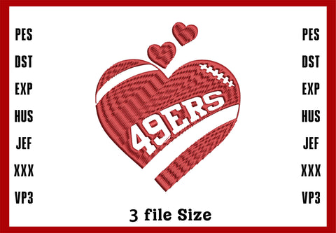 San Francisco 49ers love shape embroidery design, Machine Embroidery Design, 4 File sizes- Instant Download & PDF File