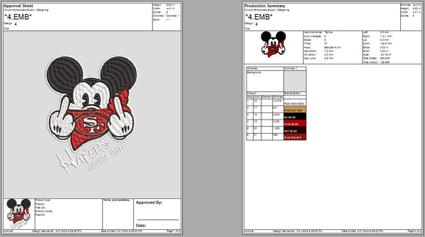 San Francisco 49ers mickey mouse embroidery design, Machine Embroidery Design, 4 File sizes- Instant Download & PDF File
