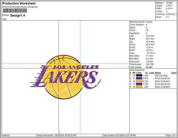 Los Angeles Lakers Logo Embroidery, NBA Basketball embroidery, Machine Embroidery Design, 4 File sizes- Instant Download & PDF File