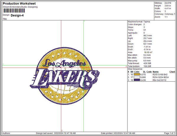 Los Angeles Lakers Logo Embroidery, NBA Basketball embroidery, Machine Embroidery Design, 4 File sizes- Instant Download & PDF File