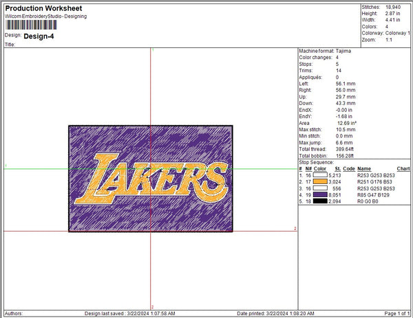 Los Angeles Lakers Logo Embroidery, NBA Basketball embroidery, Machine Embroidery Design, 4 File sizes- Instant Download & PDF File