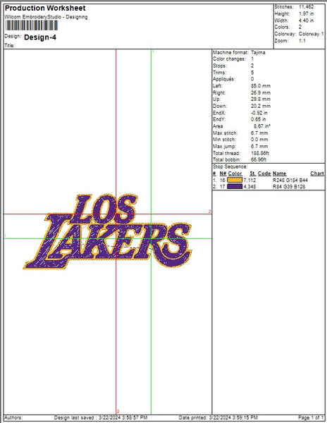 Los Angeles Lakers Logo Embroidery, NBA Basketball embroidery, Machine Embroidery Design, 4 File sizes- Instant Download & PDF File