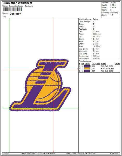 Los Angeles Lakers Logo Embroidery, NBA Basketball embroidery, Machine Embroidery Design, 4 File sizes- Instant Download & PDF File