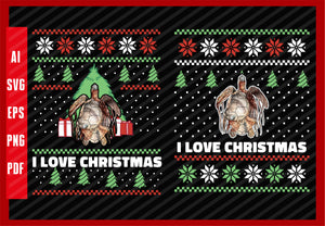 Sea Animals Turtle Lover Design, I Love Christmas T-Shirt Design Eps, Ai, Png, Svg and Pdf Printable Files