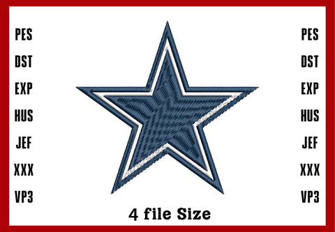Star Dallas Cowboys Embroidery Design, Dallas Cowboys NFL football embroidery, Machine Embroidery Design, 4 File sizes- Instant Download & PDF File