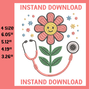 Stethoscope Flower Machine Embroidery Design, Machine Embroidery Design, 4 File sizes- Instant Download