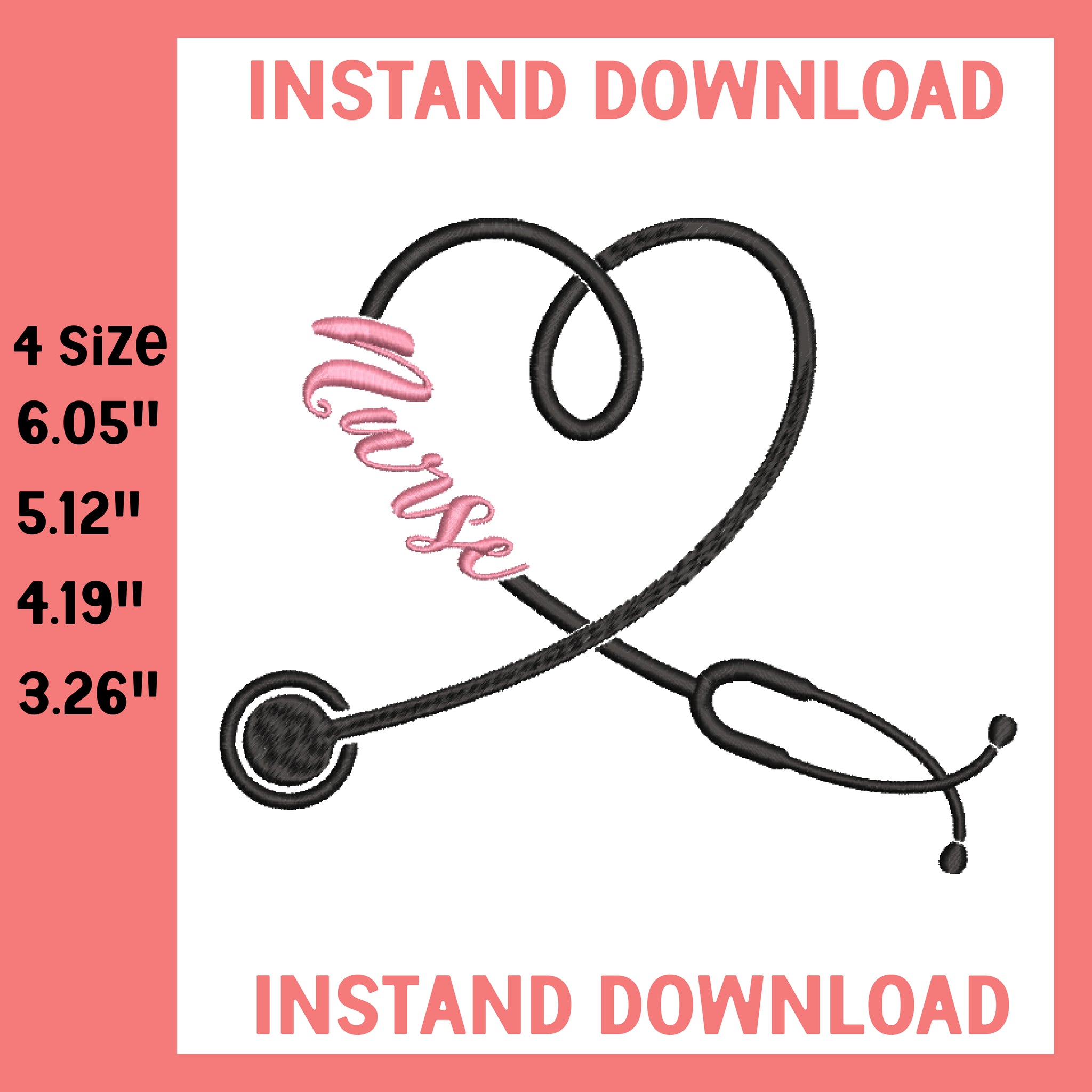 Stethoscope Nurse Machine Embroidery Design, Machine Embroidery Design, 4 File sizes- Instant Download