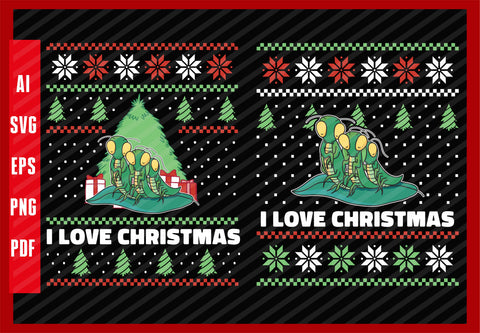 Three Mantis Insect Bug Sleeping Funny Graphic, I Love Christmas T-Shirt Design Eps, Ai, Png, Svg and Pdf Printable Files
