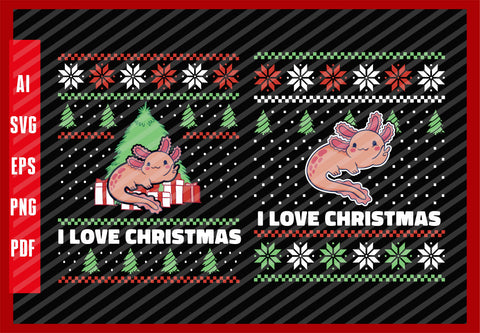 Tino's Great Facts Cute Axolotl, Christmas T-Shirt Design Eps, Ai, Png, Svg and Pdf Printable Files