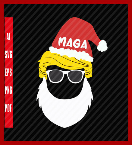 Trump Santa Shirt MAGA Christmas Hat, Political T-Shirt Design Eps, Ai, Png, Svg and Pdf Printable Files