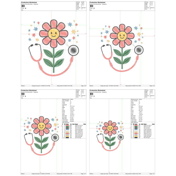 Stethoscope Flower Machine Embroidery Design, Machine Embroidery Design, 4 File sizes- Instant Download