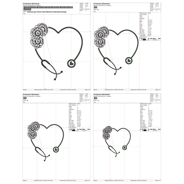 Stethoscope Flower Heart Machine Embroidery Design, Machine Embroidery Design, 4 File sizes- Instant Download