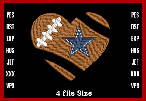 Football Loves Dallas Cowboys Embroidery Design, Dallas Cowboys NFL football embroidery, Machine Embroidery Design, 4 File sizes- Instant Download & PDF File