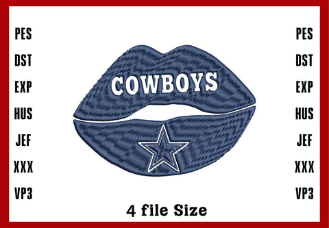 Lip Shape Ballas Cowboys Embroidery Design, Dallas Cowboys NFL football embroidery, Machine Embroidery Design, 4 File sizes- Instant Download & PDF File