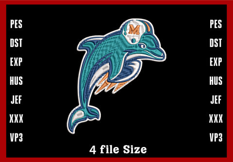 Miami Dolphins Logo Embroidery, NFL football embroidery, Machine Embroidery Design, 4 File sizes- Instant Download & PDF File