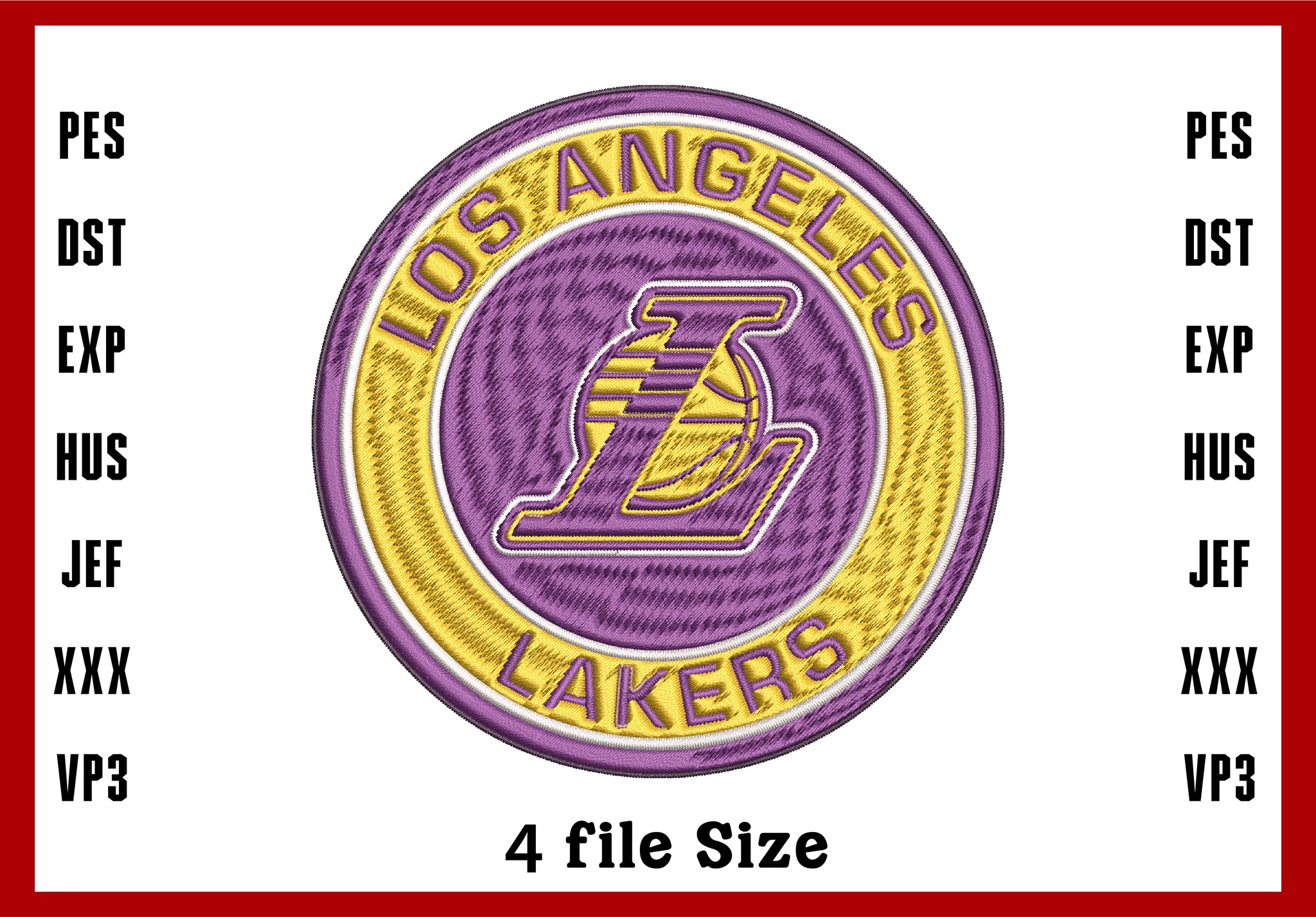 Los Angeles Lakers Logo Embroidery, NBA Basketball embroidery, Machine Embroidery Design, 4 File sizes- Instant Download & PDF File