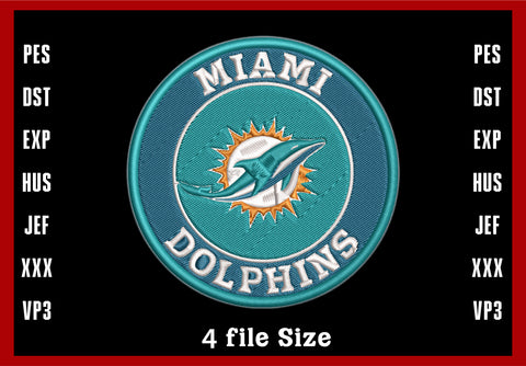 Miami Dolphins Logo Embroidery, NFL football embroidery, Machine Embroidery Design, 4 File sizes- Instant Download & PDF File