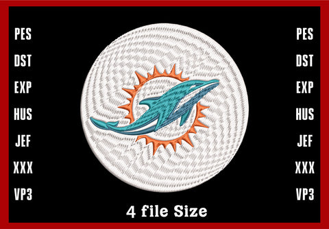 Miami Dolphins Logo Embroidery, NFL football embroidery, Machine Embroidery Design, 4 File sizes- Instant Download & PDF File