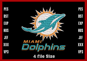 Miami Dolphins Logo Embroidery, NFL football embroidery, Machine Embroidery Design, 4 File sizes- Instant Download & PDF File