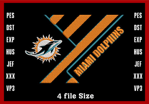 Miami Dolphins Logo Embroidery, NFL football embroidery, Machine Embroidery Design, 4 File sizes- Instant Download & PDF File