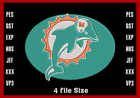 Miami Dolphins Logo Embroidery, NFL football embroidery, Machine Embroidery Design, 4 File sizes- Instant Download & PDF File