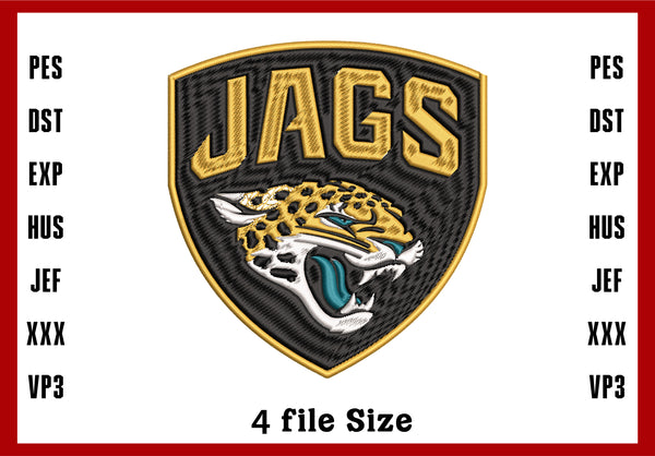 Jacksonville Jaguars Logo Embroidery, NFL football embroidery, Machine Embroidery Design, 4 File sizes- Instant Download & PDF File