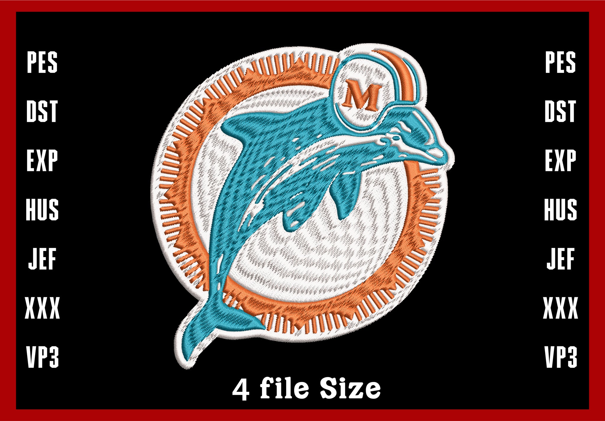 Miami Dolphins Logo Embroidery, NFL football embroidery, Machine Embroidery Design, 4 File sizes- Instant Download & PDF File