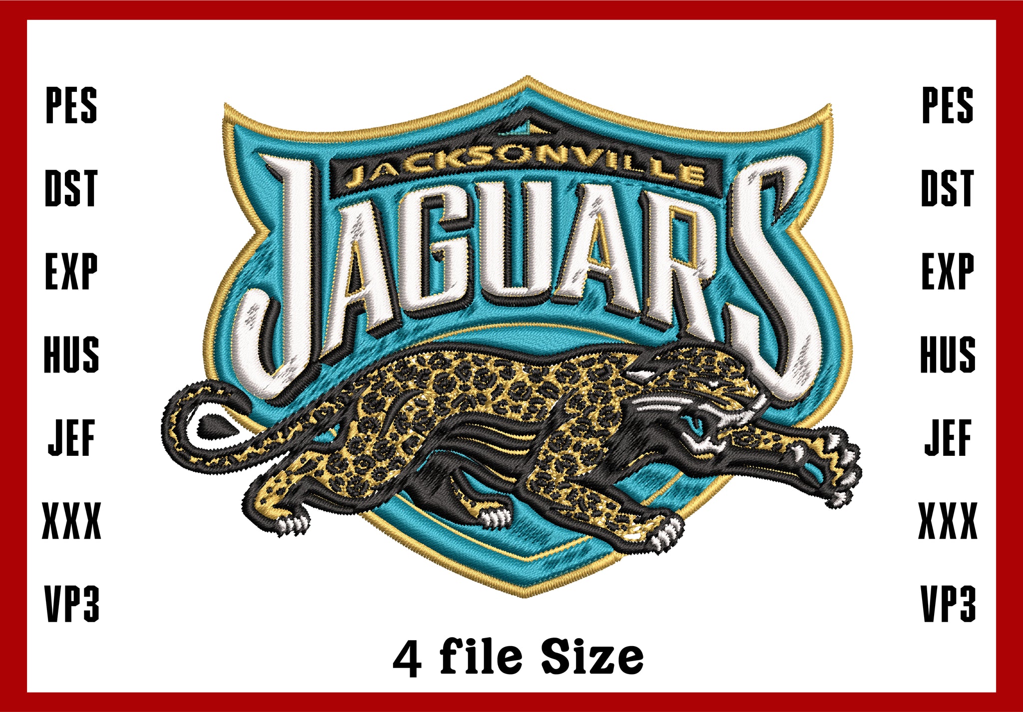 Jacksonville Jaguars Logo Embroidery, NFL football embroidery, Machine Embroidery Design, 4 File sizes- Instant Download & PDF File