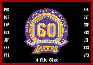 Los Angeles Lakers Logo Embroidery, NBA Basketball embroidery, Machine Embroidery Design, 4 File sizes- Instant Download & PDF File