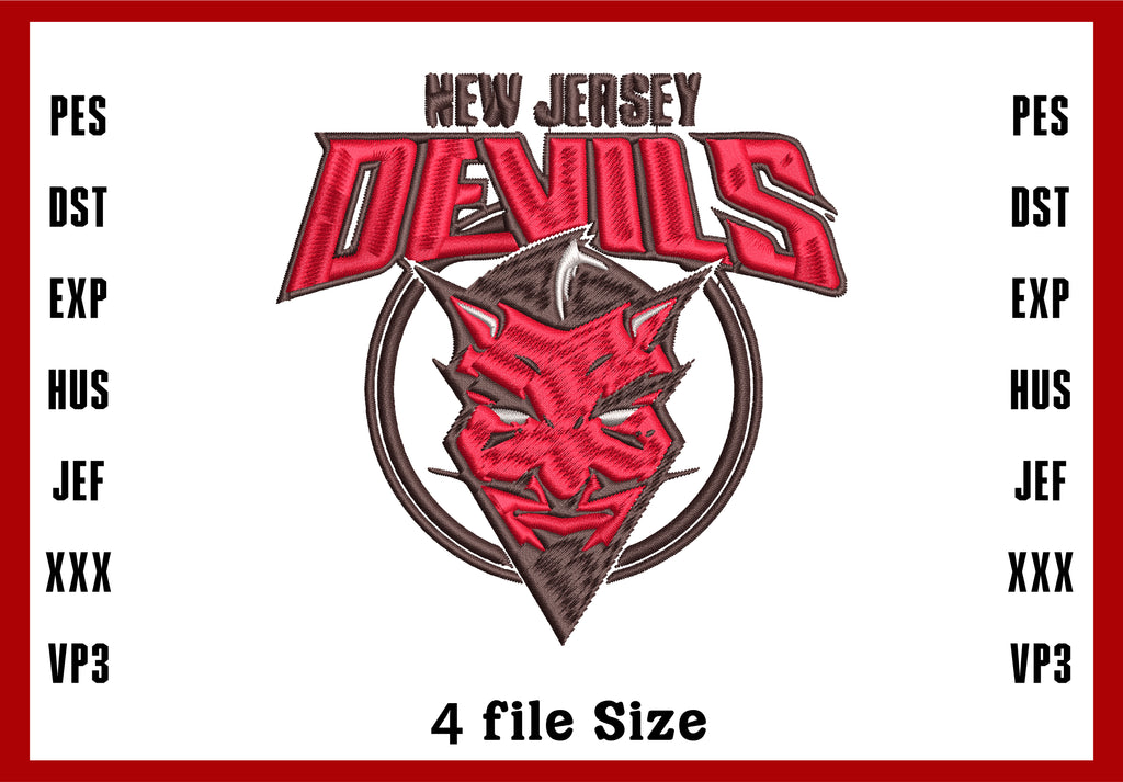 Devils Logo Text New Jersey Devils Logo Embroidery, NHL Logo Embroidery, Machine Embroi ...