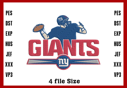 New York Giants Embroidery, NFL football embroidery, Machine Embroidery Design, 4 File sizes- Instant Download & PDF File