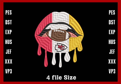 Kansas City Chiefs Lip Embroidery, Kansas City Chiefs Embroidery, NFL football embroidery, Machine Embroidery Design, 4 File sizes- Instant Download &amp; PDF File