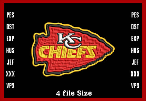 Kansas City Chiefs Logo Embroidery, Kansas City Chiefs Embroidery, NFL football embroidery, Machine Embroidery Design, 4 File sizes- Instant Download & PDF File