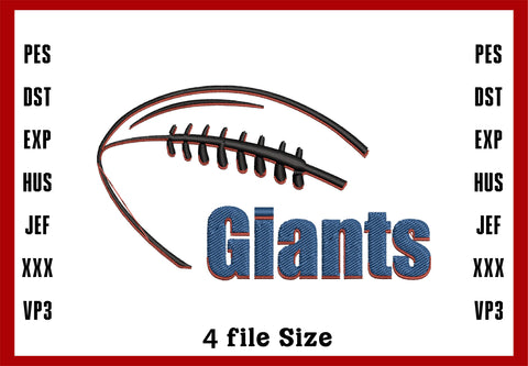 New York Giants Embroidery, NFL football embroidery, Machine Embroidery Design, 4 File sizes- Instant Download & PDF File