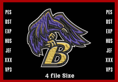 Baltimore Ravens Bird Logo Embroidery, NFL football embroidery, Machine Embroidery Design, 4 File sizes- Instant Download & PDF File