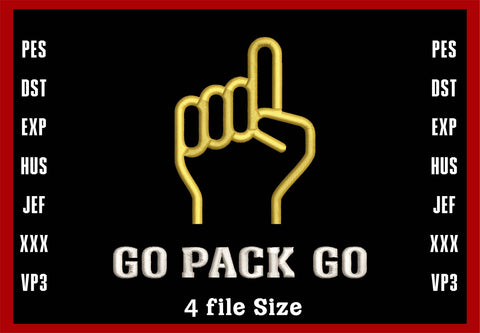 Go Pack Go, Green Bay Packers Logo Embroidery, NFL football embroidery, Machine Embroidery Design, 4 File sizes- Instant Download & PDF File