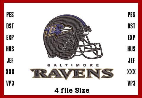 Baltimore Ravens Helmet Embroidery, NFL football embroidery, Machine Embroidery Design, 4 File sizes- Instant Download & PDF File