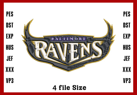 Baltimore Ravens Logo Embroidery, NFL football embroidery, Machine Embroidery Design, 4 File sizes- Instant Download & PDF File