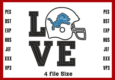 Detroit Lions Love Logo Embroidery, NFL football embroidery, Machine Embroidery Design, 4 File sizes- Instant Download & PDF File