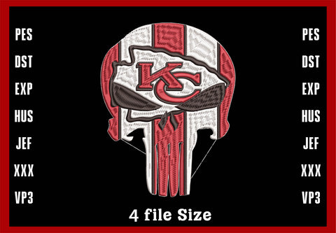 Kansas City Chiefs Skull Embroidery, Kansas City Chiefs Embroidery, NFL football embroidery, Machine Embroidery Design, 4 File sizes- Instant Download & PDF File