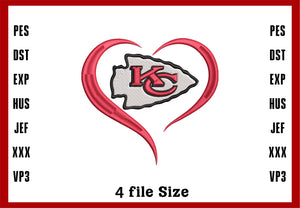Love Kansas City Chiefs Logo, Kansas City Chiefs Embroidery, NFL football embroidery, Machine Embroidery Design, 4 File sizes- Instant Download & PDF File