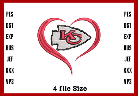 Love Kansas City Chiefs Logo, Kansas City Chiefs Embroidery, NFL football embroidery, Machine Embroidery Design, 4 File sizes- Instant Download & PDF File
