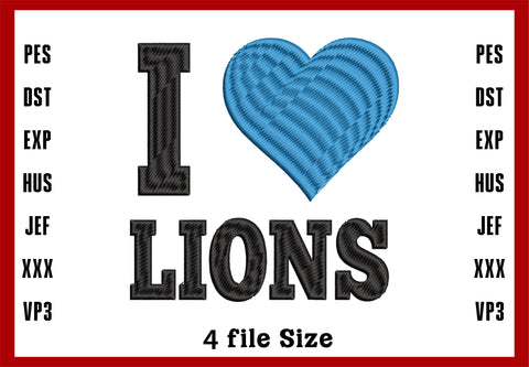 I Love Lions, Detroit Lions Logo Embroidery, NFL football embroidery, Machine Embroidery Design, 4 File sizes- Instant Download & PDF File