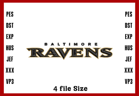 Baltimore Ravens Logo Embroidery, NFL football embroidery, Machine Embroidery Design, 4 File sizes- Instant Download & PDF File