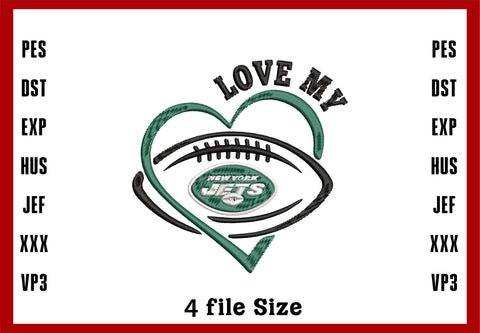 Love My New York Jets Logo Embroidery, NFL football embroidery, Machine Embroidery Design, 4 File sizes- Instant Download & PDF File